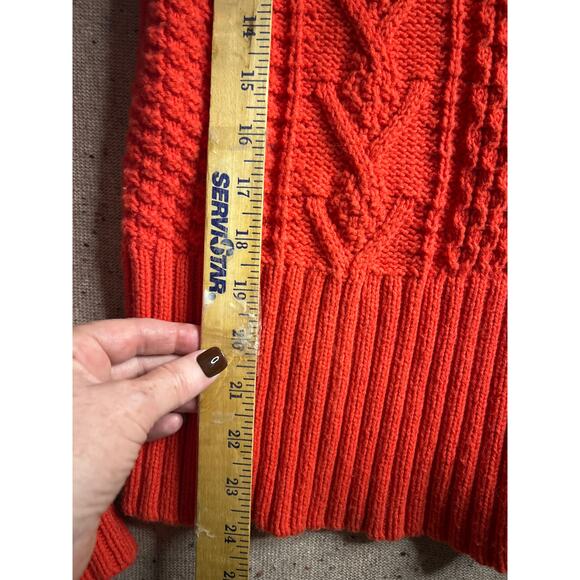 Gap Poppy Red Cotton Cable Knit Fisherman Sweater Women’s Large - Picture 5 of 6
